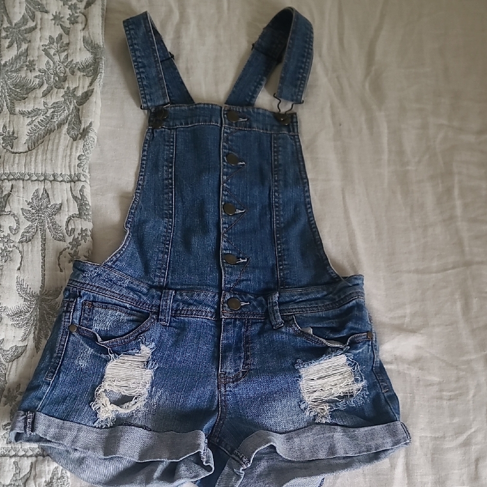 Denim Distressed Overalls